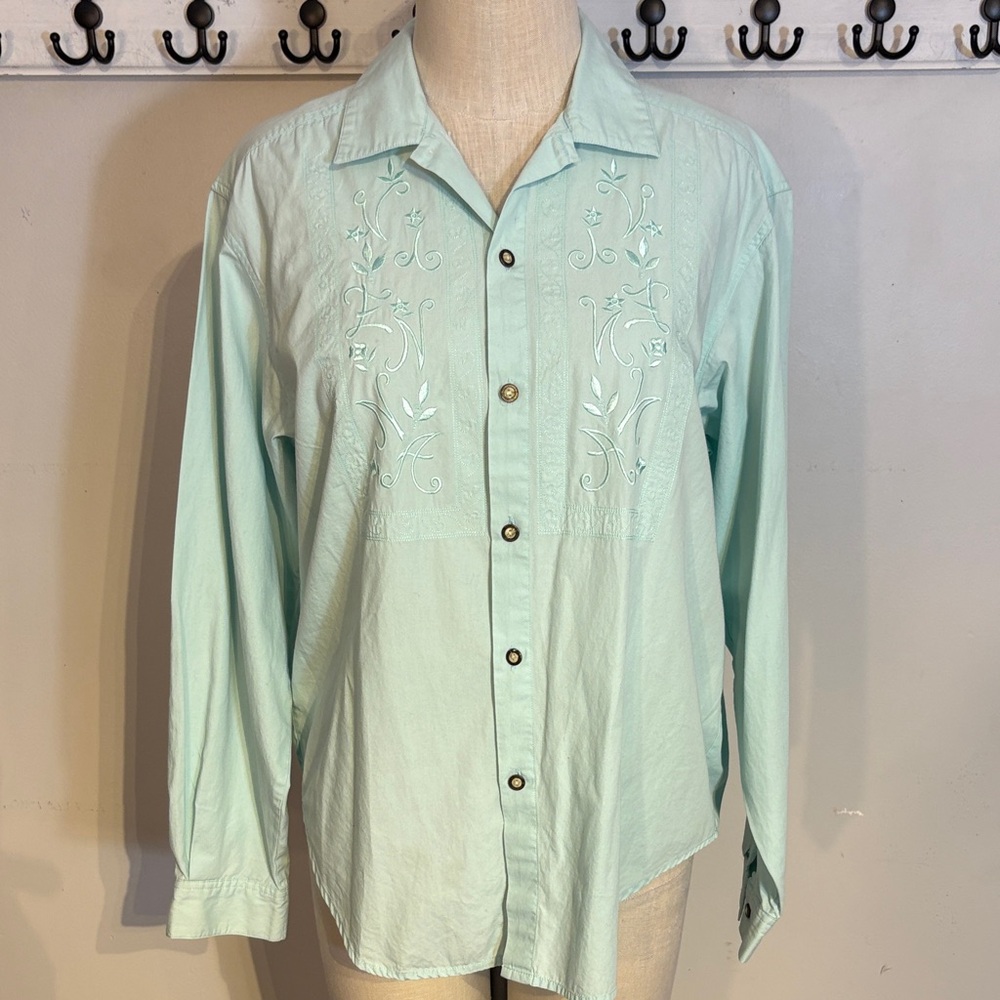 Light green Embroidered cotton Casual Shirt